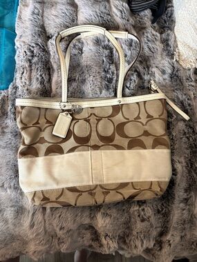 Coach Tan and Cream Signature Tote